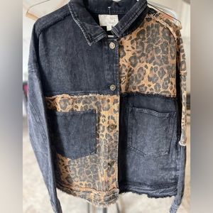Leopard and Black Wash patchwork Jean Jacket